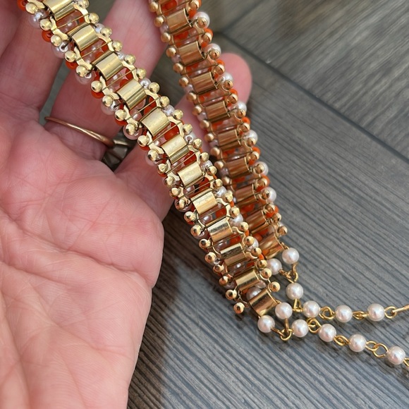 Vintage Hobe Orange and White Beaded Necklace and Clip Earring Set with Tags - Picture 13 of 17